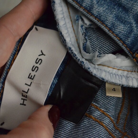 Sz 4 Hellessy Silk Cream Tie Sash Jewel Detail Denim Blue Jeans - Picture 11 of 11